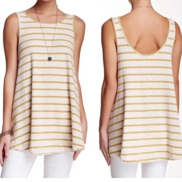 We The Free Tops - FP We the Free Striped Tan & Yellow Scoop Back Long Flowy Tank Top Size M